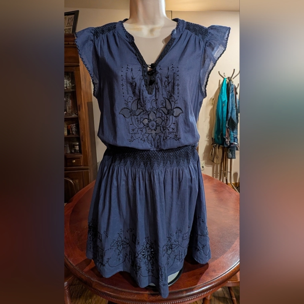 Free People Dress Vintage Embroidered 100% Cotton Color Blue Size M